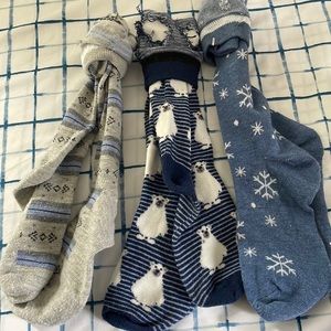 3 pair of ladies knee high boot socks, NWOT.  Shades of blue and grey.